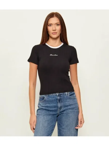 Guess Jeans Tricou EMBRO RINGER alb