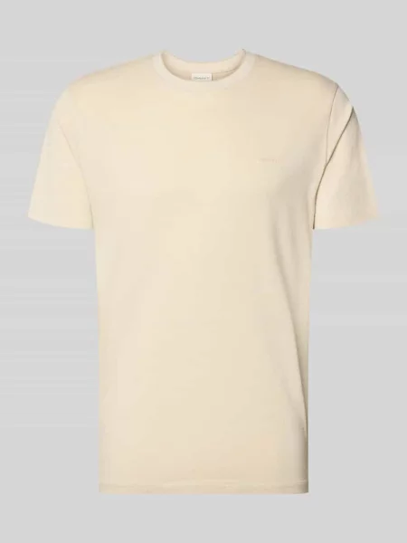 T-shirt z okrągłym dekoltem i wyhaftowanym logo Gant beżowa
