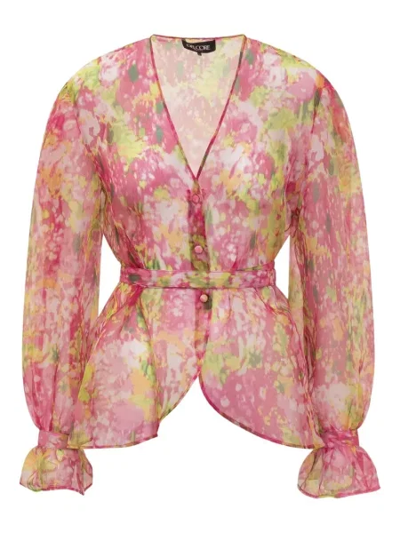 Bluzka Del Core w kwiatki z nadrukiem różowa