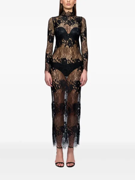 Rochie maxi Ana Radu cu model floral din dantelă lungă negru