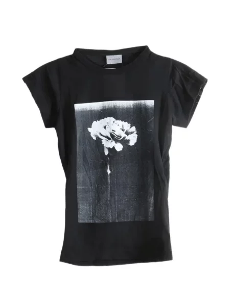 Tricou Balenciaga cu model floral cu imagine negru