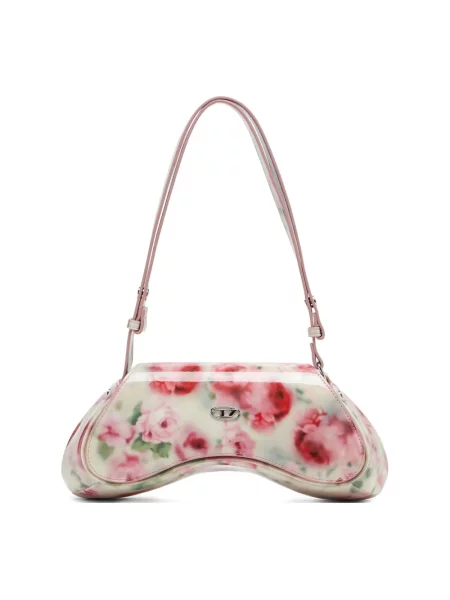 Torebka crossbody Diesel z logo skórzana beżowa