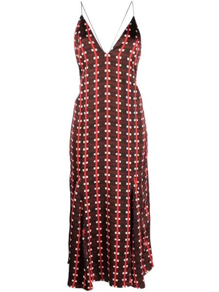 Rochie maxi Wales Bonner cu imagine cu decolteu în V cu imprimeu geometric maro