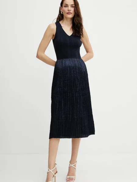 BOSS sukienka midi rozkloszowana granatowy