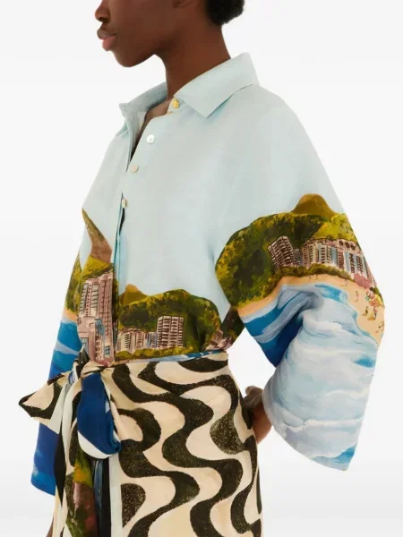 Sukienka Farm Rio z nadrukiem wiązana niebieska