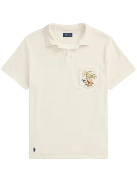 Tricou Polo Ralph Lauren din piele cu broderie în carouri maro