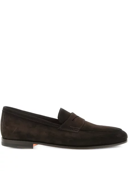 Pantofi loafer Santoni din piele de căprioară maro