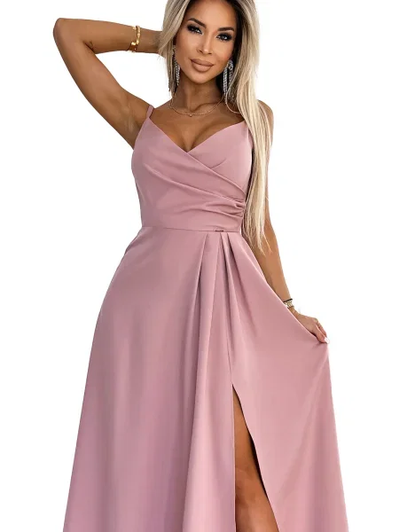 Elegantna dolgo maxi obleka Numoco roza