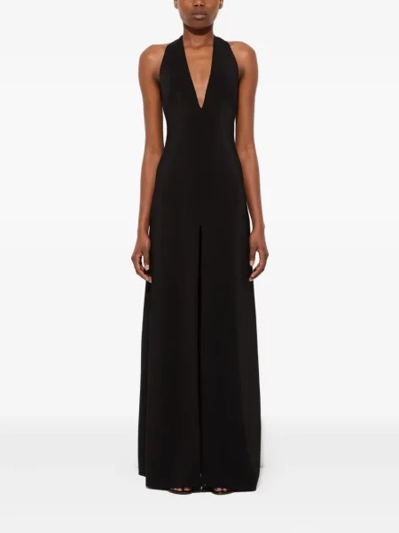 Rochie maxi Pucci cu decolteu în V cu crăpătură lungă negru