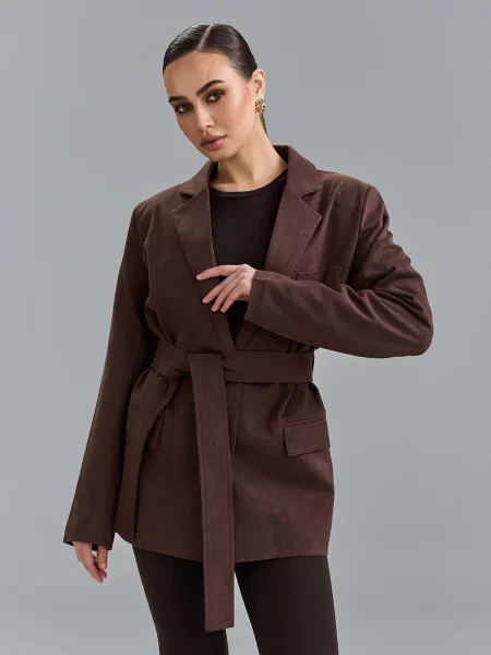 Жакет ISSA Plus темно-коричневий штучна замша коричневий