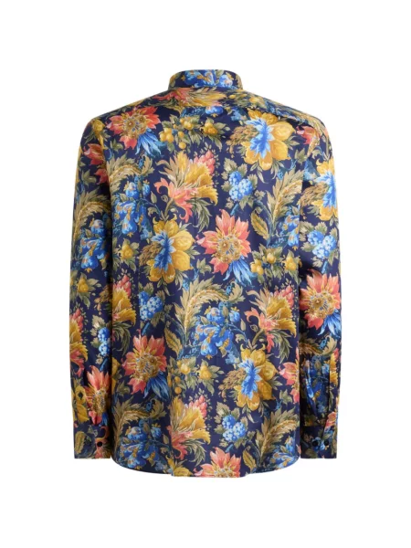 Cămașă Etro din satin cu model floral albastru