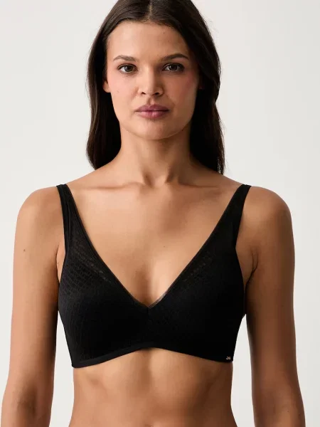 BOSS trojuholníková podprsenka PADDED SOFT_B LACE čierna