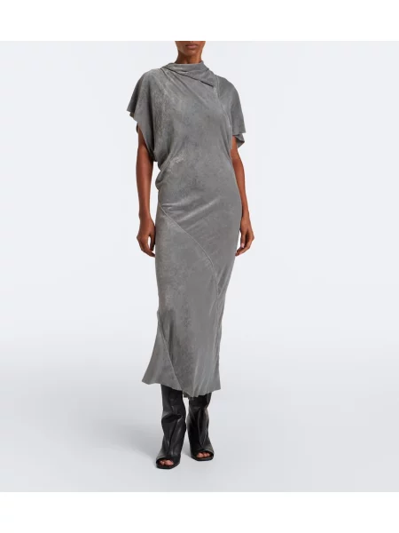 Rochie midi Rick Owens de catifea drapată gri
