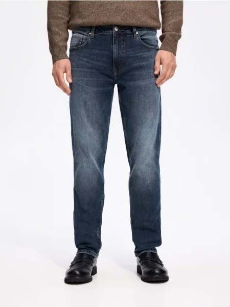 Reserved Blugi slim cu efect prespălat bleumarin