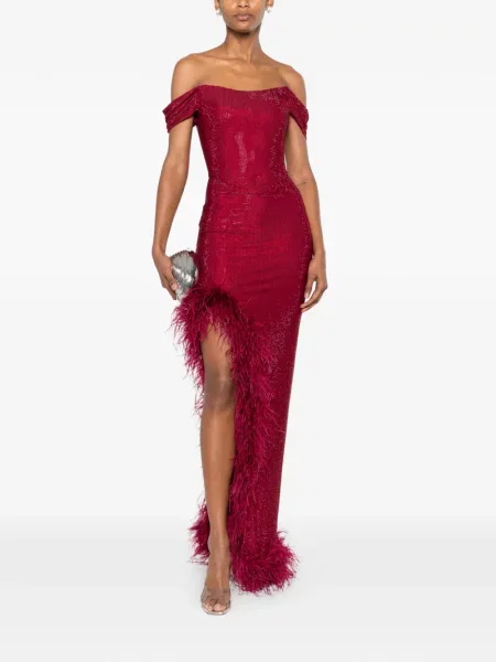 Rochie maxi Miron cu pene roșu