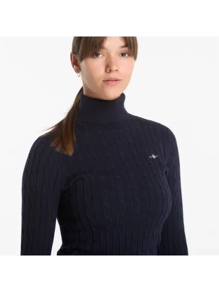 Пуловер Gant Stretch Cotton Cable Turtleneck Evening Blue M синьо