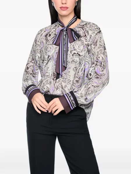Bluză Marccain cu funde cu model paisley alb