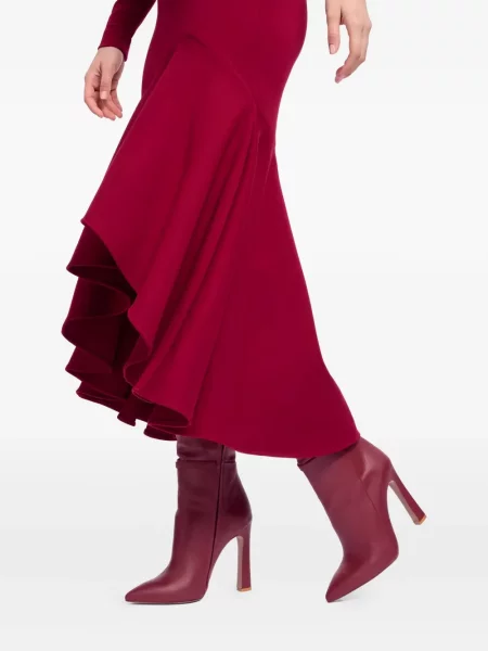 Rochie midi Elie Saab cu volane până la genunchi de costum roșu