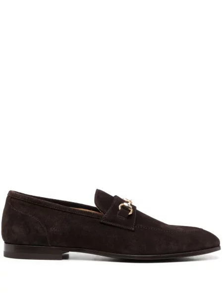 Pantofi loafer Scarosso din piele de căprioară cu cataramă maro
