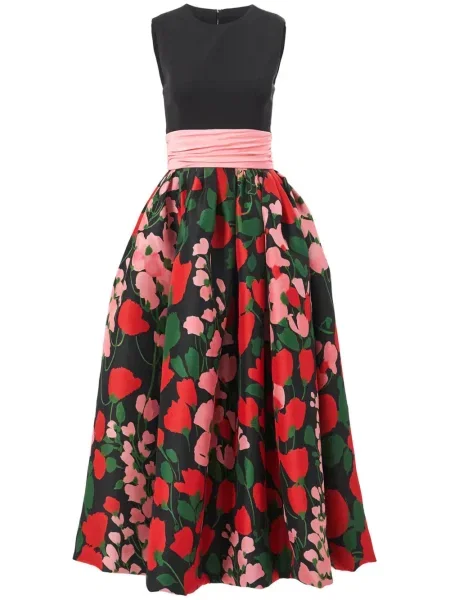 Rochie midi Carolina Herrera cu model floral cu imagine până la genunchi negru