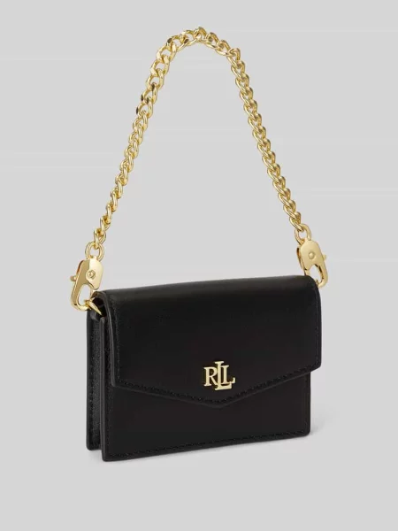 Portfel ze skóry naturalnej z odpinanym łańcuszkiem do noszenia Lauren Ralph Lauren czarny