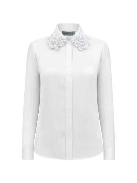 Gulerat bluză florală Gloria Coelho cu model floral alb