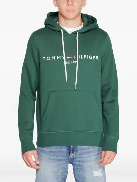 Суичър с качулка Tommy Hilfiger с принт с връзки зелено
