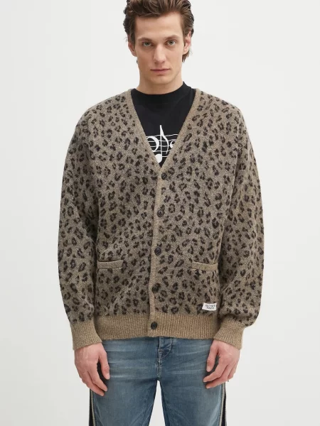 Wacko Maria cardigan din lână Leopard Mohair maro
