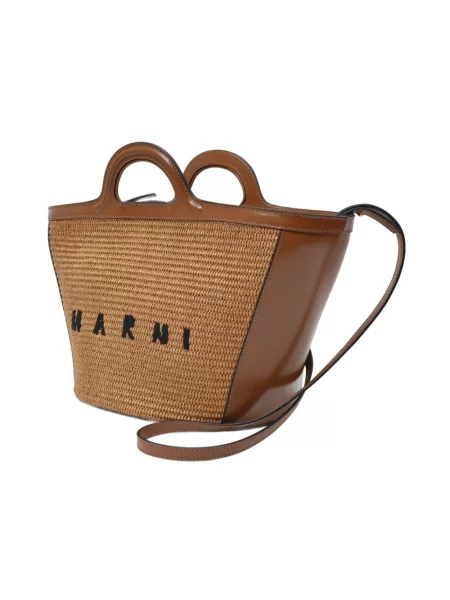 Shopperka Marni skórzana boho pleciona brązowa