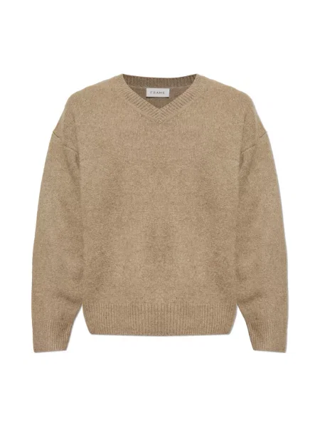 Sweter Frame z dekoltem w serek brązowy