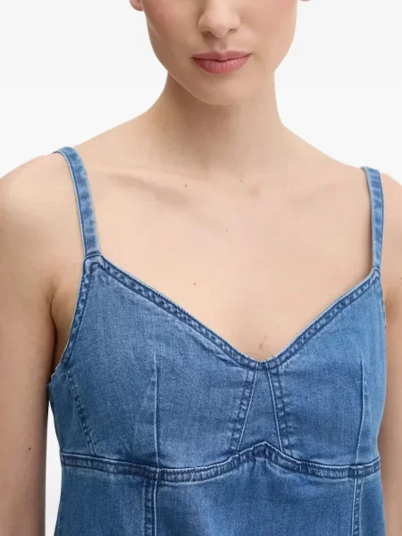 Rochie din denim Desigual cu volane până la genunchi de costum albastru