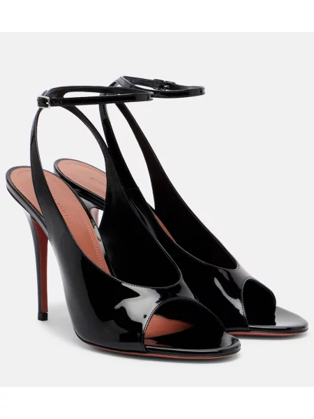 Sandale Amina Muaddi din piele de lac slingback negru