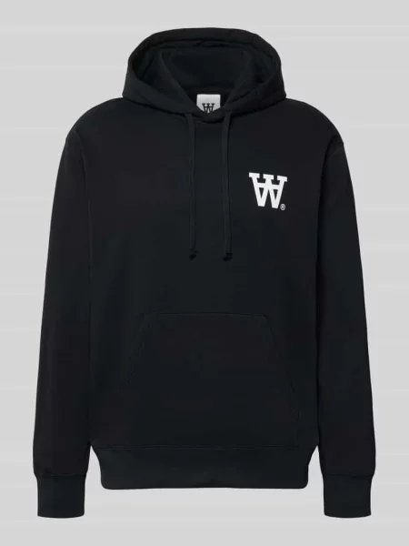 Bluza z kapturem z nadrukiem z logo i kieszenią kangurka Wood Wood czarna
