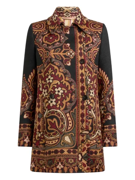 Palton Etro cu model floral din jacard negru