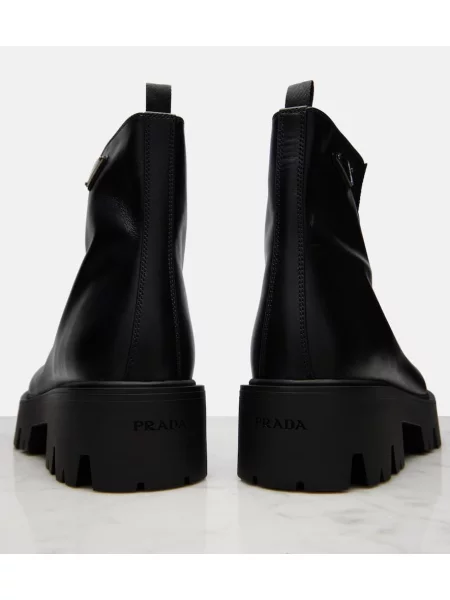 Cizme scurte Prada din piele cu platformă negru