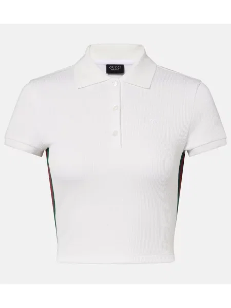 Decupat tricou polo Gucci cu dungi tricotate alb