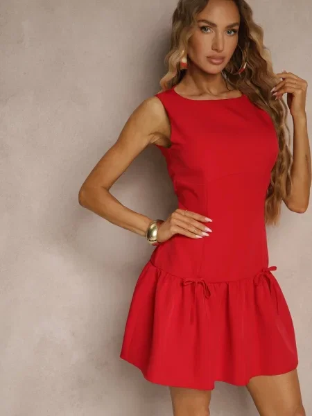 Sukienka Vices Drop Waist Bez Rękawów z Kokardkami i Falbanką Follena czerwona