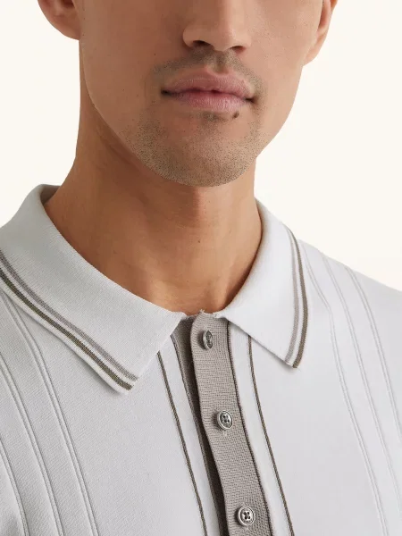 Reiss Pletené Polo Tričko Rothwell krémová hnědá