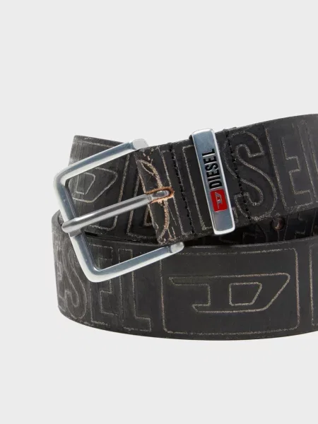 Кожаный ремень Diesel с лого черный