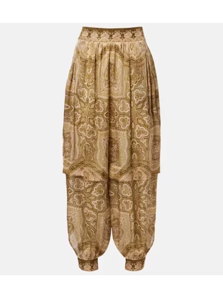 Satynowe spodnie Zimmermann z wzorem paisley zielone