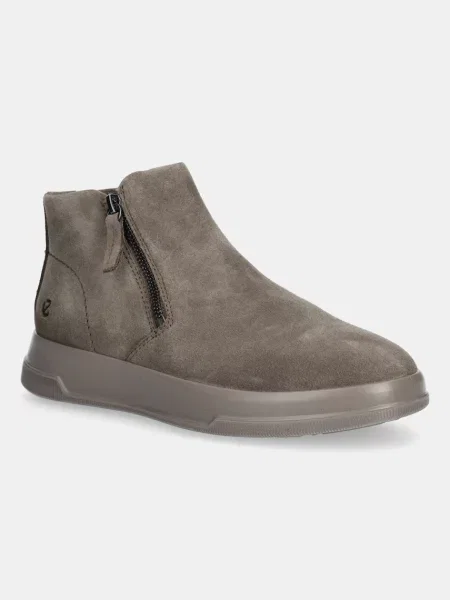 Ecco cizme din piele intoarsa Move Zip Bootie cu plat bej