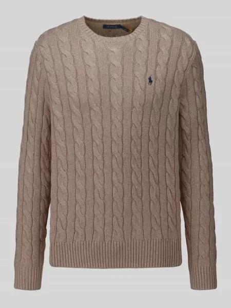 Sweter z dzianiny z wyhaftowanym logo Polo Ralph Lauren beżowy