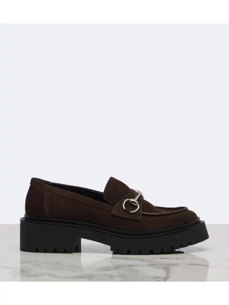Pantofi loafer Gucci din piele de căprioară cu platformă maro
