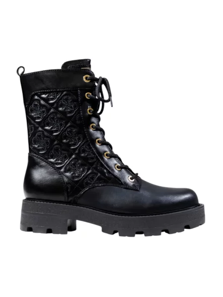 Buty do kostki Guess na płaskim obcasie pikowane czarne