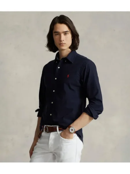 Cămașă Polo Ralph Lauren cu guler nasturi din țesătură twill albastru
