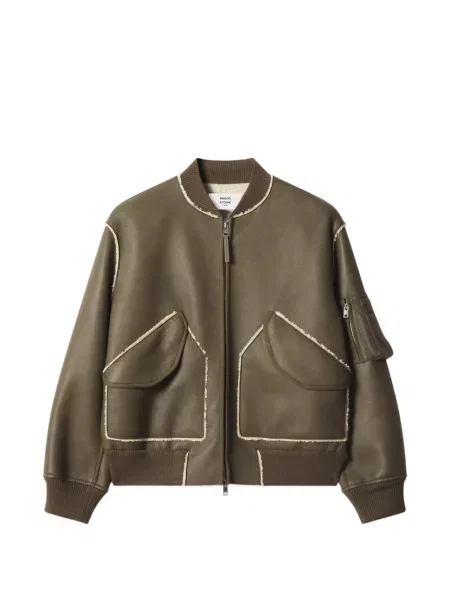 Geacă bomber Maison Kitsune din piele de oaie verde