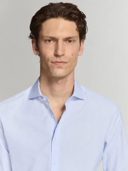 Koszula garniturowa slim fit w paski Mężczyzna XL MANGO MAN niebieski