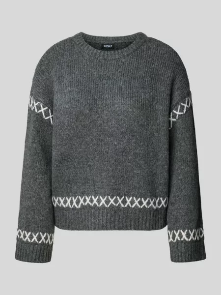 Sweter z dzianiny o kroju comfort fit z detalami w kontrastowym kolorze model ‘AMANDA LIFE’ Only