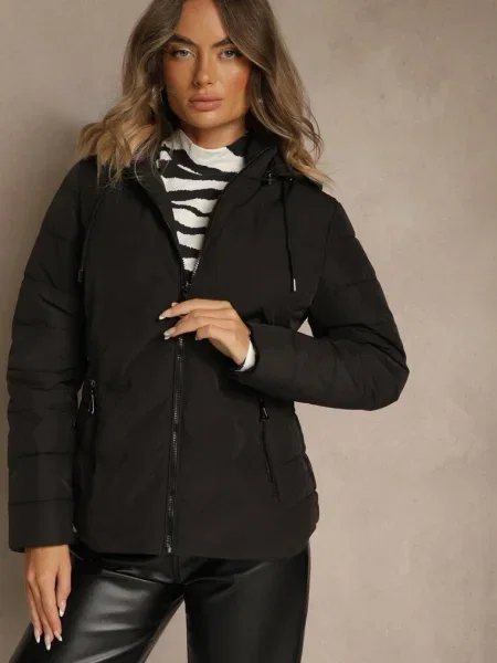 Pikowana Kurtka Przejściowa z Kapturem Cinetta czarna
