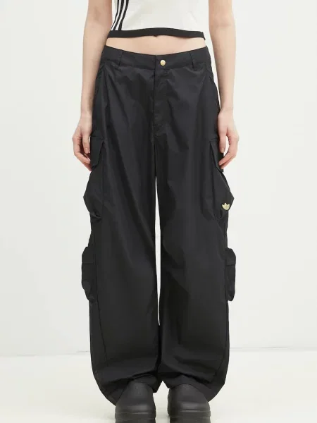 Hlače adidas Originals CARGO PANTS za žene cargo kroj visoki struk crna
